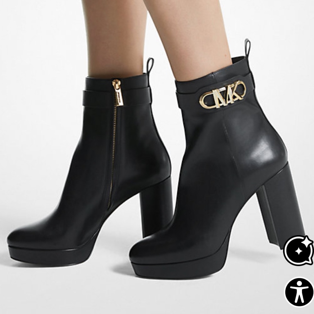 Michael Kors Parker Platform Black and Gold Heeled Bootie